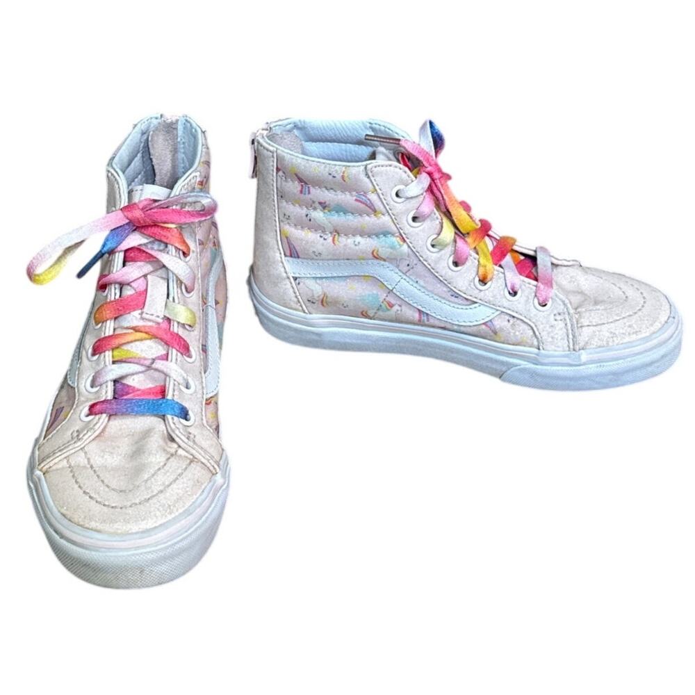 Vans Unicorn High Top Light Pink Glitter Shoes Rainbow Shoelaces SZ 2.5